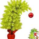 2 FT Whimsical Christmas Tree,Lime Green Bendable Christmas Tree,Branch Artificial Christmas Tree with Ball Ornaments and Cement Base Holiday Decor Perfect for Home Office Party Decor (2 FT)