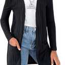 SHENHE Girl's Open Front Casual Cardigan Soft Knit Long Cardigan Sweater with Pockets Black, Size: 11 Years