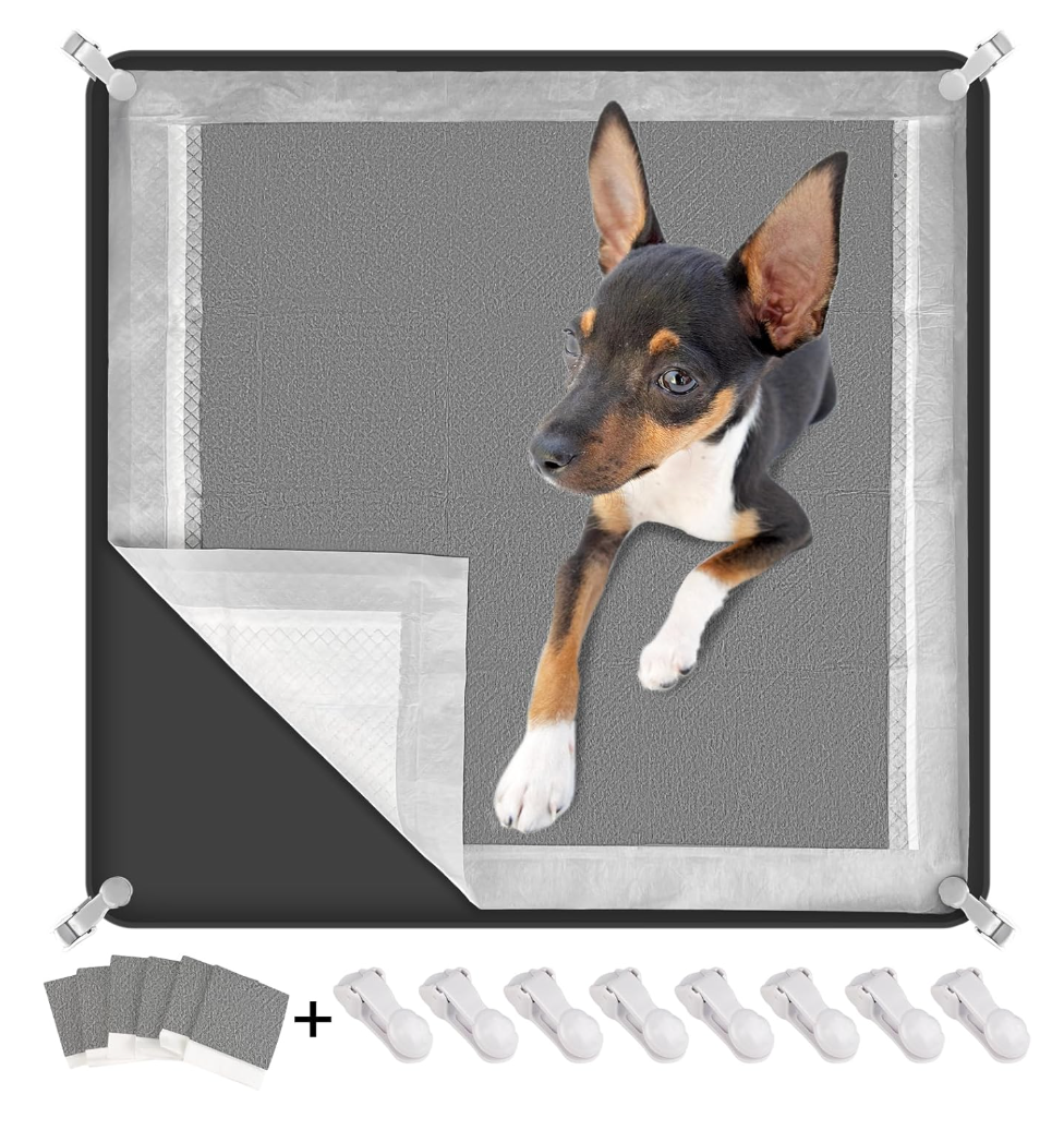letesult — Dog Training Pad Holder: Puppy Training Tray. The set includes: 6 disposable activated charcoal pads and 8 securing clips, 24'' x 24''