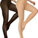 Vertvie 2 Pairs Fleece Lined Tights for Women Thermal Pantyhose Fake Translucent Winter Warm Tights Thick Leggings (220g-Thin Fleece, Black Sheer/ Nude, Small-Medium)