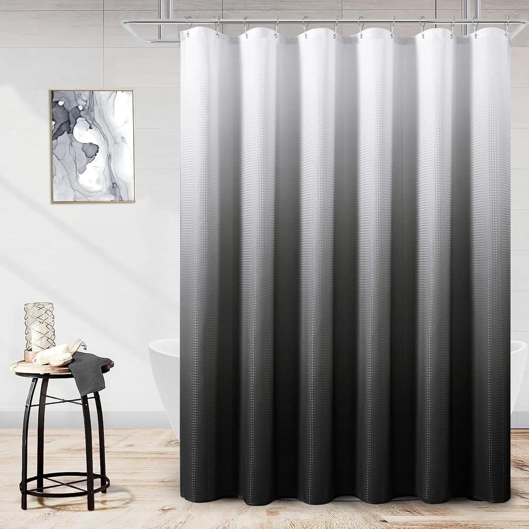Naturoom Gray Shower Curtains, Dark Grey Waffle Fabric Curtains for Bathroom Hotel Grade Cloth Curtain Liner Simple Modern Shower Curtain for Men, Machine Washable 72x84, Dark Gray