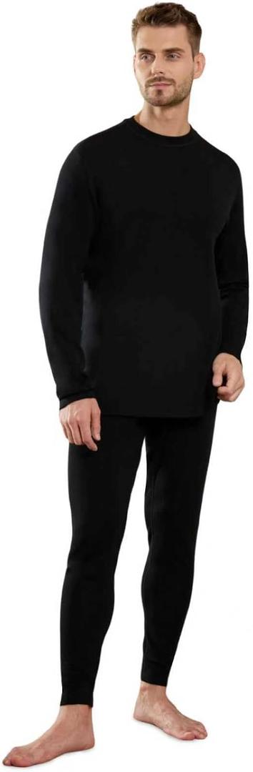 100% Merino Wool Base Layer Mens, Midweight Mens Thermals Top and Bottom Set,250g Thermal Underwear for Cold Weather 250 Black Set, XX-Large