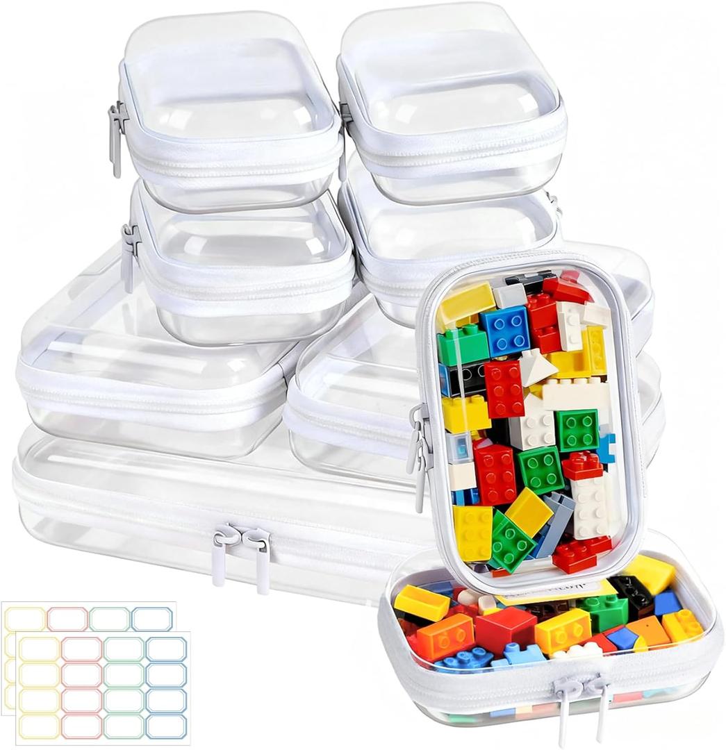 9 Pack Clear Hard Shell Zipper Case,Waterproof Toiletry Cosmetic Bag,Toy Organizers and Storage Box,Diaper Bag Organizer,Pencil Case,Clear Plastic Zipper Pouches for Office Home Storage(L,2S,6Mini)