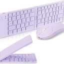 Foldable Mini Rechargeable Bluetooth Keyboard and Mouse Combo, 2.4G Wireless and Bluetooth,(Sync Up to 3 Devices), Ultra-Slim Travel Folding Keyboard for iPhone iPad Mac Android Windows iOS(Purple)