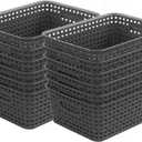 Grey Plastic Weave Storage Basket, 12-Pack Woven Gray Basket Organizer for Kitchen Office Bathroom