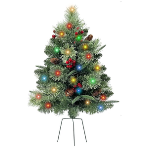QIANF Pre-lit Artificial Christmas Trees with Multi-Color Lights, Timer, 30 Inch Battery Operated Lighted Porch Christmas Trees Outdoor Holiday Decorations for Entrance Pathway Front Door Yard