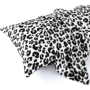 MR&HM Satin Body Pillow Cover, Soft and Breathable Body Pillow Case with Envelope Closure, Cooling and Silky Long Pillowcase for Hair and Skin,Grey (20x54, White Leopard)