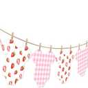 Strawberry Themed Baby Shower Bunting Banner Pink Checkered Onesie Garland with Wooden Clips for Berry First Birthday, Sweet One Party Decorations