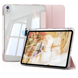 for iPad (A16) 11th Generation Case 11 Inch 2025, iPad 10th Generation Case 10.9 Inch 2022 with Pencil Holder, Shockproof Cover with Clear Back Shell & Soft TPU Transparent Edge, Pink