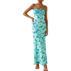 PRETTYGARDEN Women's Floral Bodycon Maxi Dress Summer Beach Sundress Sleeveless Spaghetti Strap Wedding Guest Dress (XXL)