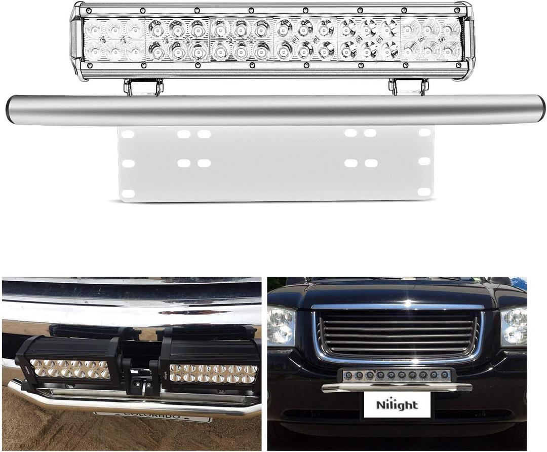 Nilight Led Light Bar Mounting Bracket Front License Plate Frame Bracket License Plate Mounting Bracket Holder For Off-Road Lights Led Work Lamps Lighting Bars, Silver