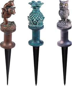 ilitphke Hose Guides for Garden, 3Pcs Garden Hose Guide Stake Decorative with Roller, Hose Guide Spike Plant Protector Lawn Hose Support Spikes for Outside Lawn Yard(frogs, owl, pineapple)