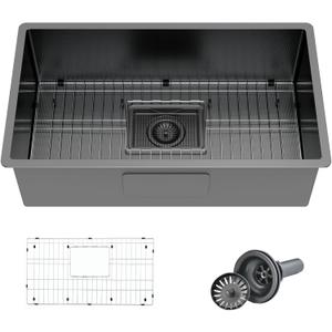 32 Inch Undermount Kitchen Sink,16 Gauge Single Bowl Stainless Steel Kitchen Sink With Accessories. (32"x19"x10") (Black)