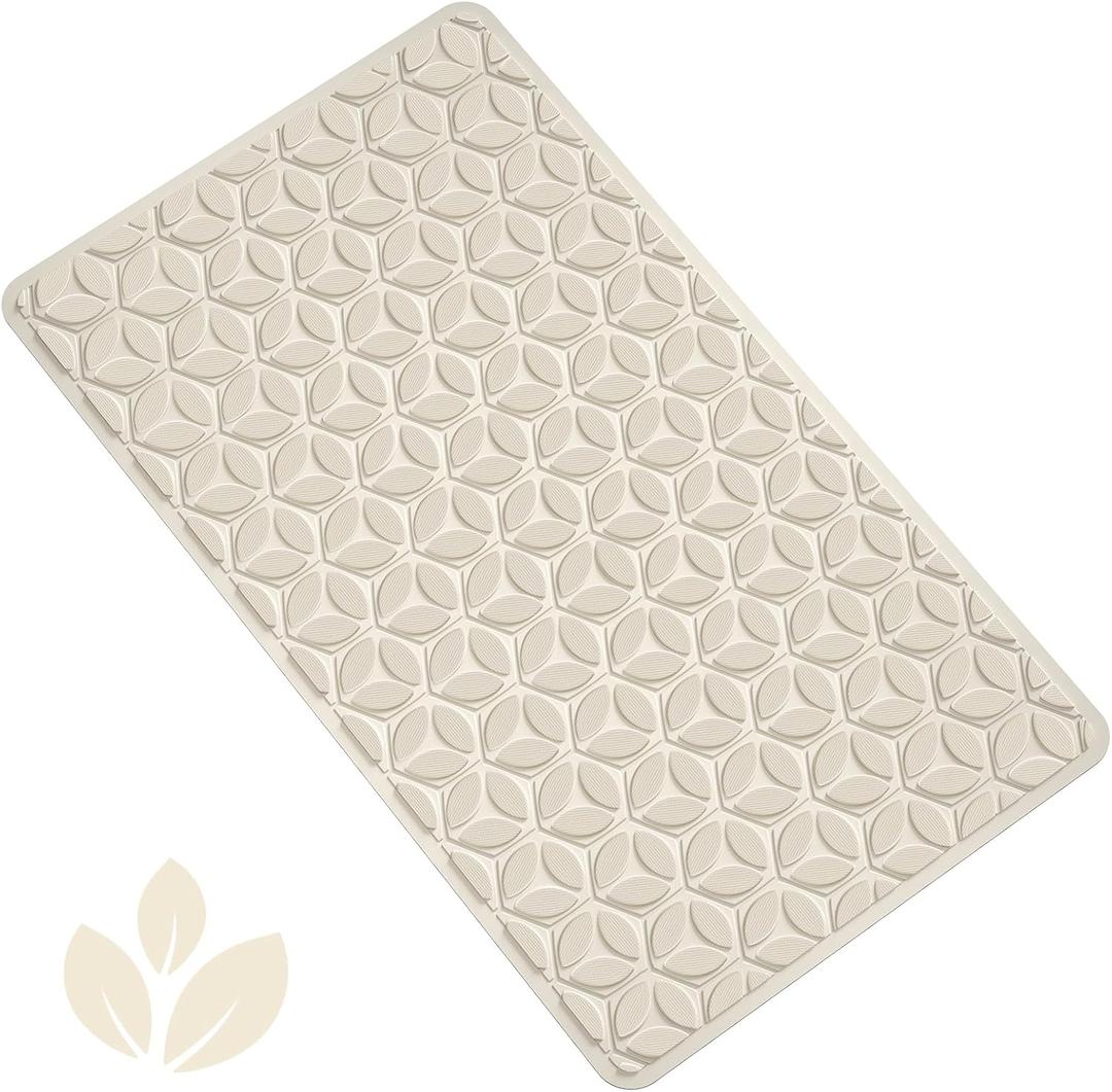 WRISIN Bathtub Mat Non Slip with Suction Cups - 100% Rubber Bathroom Mat Textured for Bath Tub Shower Safety - Soft on Touch - BPA/PVC Free - Pet Dog Bath Mat - Machine Washable - 16 28 InchBeige