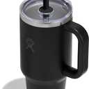 Hydro Flask Travel Tumbler with Handle, Clear Lid and Straw - Insulated Stainless Steel (32 Ounces, Black)