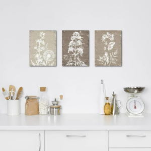 RnnJoile Boho Botanical Prints Beige Floral Canvas Picture Wall Art for Bathroom Decor Framed 16"x24" each piece