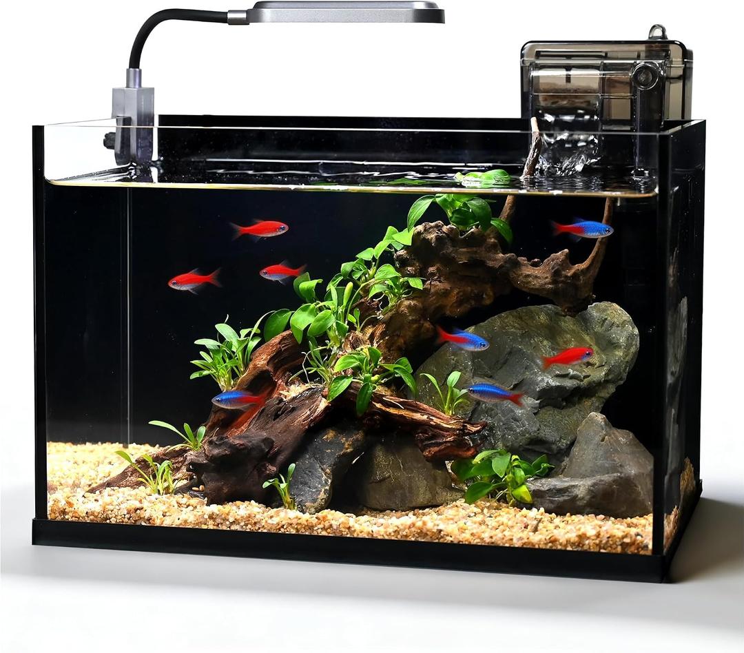 Glass Fish Tank Kit,2.8 Gallon Fish Tank,Small Aquarium, Ultra-Clear Nano Aquarium,Betta Fish Tank,Small Fish Tank,Aquarium Starter kit,Desktop Fish Tank,with Light and Filter
