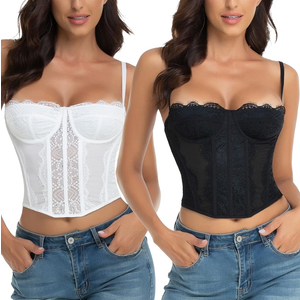 Lace Bustier Corset Tops for Women - Sexy Going Out Party Club Top with Buckle, L