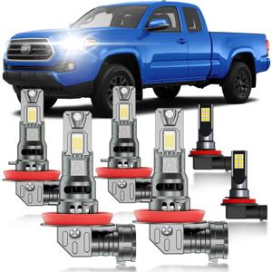 for Toyota Tacoma 2016-2023 FOG Lights Bulbs Combo, 4pcs Super Bright White Dual Beam and Fog Lights Blubs Package, 1:1 Size as Stock Bulbs, Plug and Play