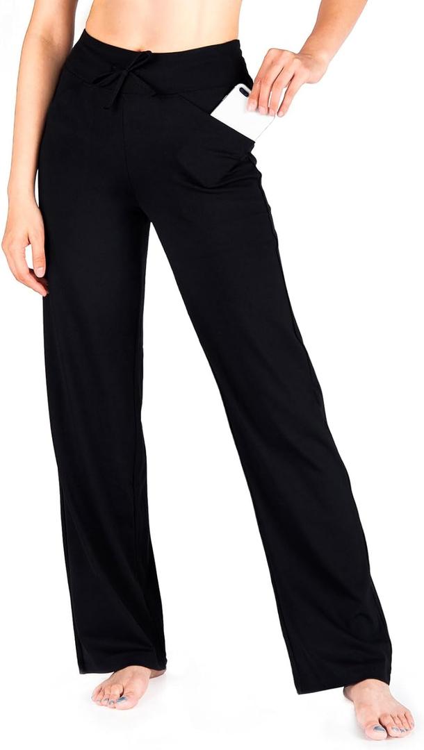 Yogipace Women's Petite/Regular/Tall Wide Leg Yoga Pants with Pockets Lightweight Drawstring Relaxed Fit Lounge Sweatpants (Large/31" Inseam, Ycw1013(2 Front Pockets)-black)