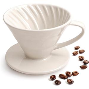Pour Over Coffee Maker, Single Cup Ceramic Coffee Dripper, Reusable Filter Cone Drip Holder Slow Brewer with Hole Flat Bottom for Home, Office, Travel, Camping (White)