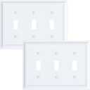 2-Pack Triple Toggle Light Switch Cover Plate, Durable Natural Bamboo Fiber Decorative Switch Plate Covers, Pure White 3 Gang Wall Plate, Corrosion Resistant
