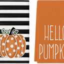 Artoid Mode Orange Polka Dot Stripes Hello Pumpkin Fall Kitchen Towels Dish Towels, 18x26 Inch Farmhouse Decoration Hand Towels Set of 2