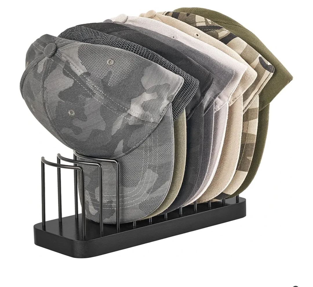 Mkono Hat Organizer for Baseball Caps, Hat Holder for 15 Baseball Caps, Tabletop Hat Rack Stand Hat Storage Display Cap Organizer for Desk Closet Shelf Dresser (Black, Medium)