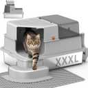 Extra Large XXXL Stainless Steel Cat Litter Box with Lid, Light Gray