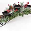 20 Inch Christmas Candle Holder Centerpiece with 3 Candle Holders, Pine Cones, Red Berry Table Accent for Festival Home Decoration