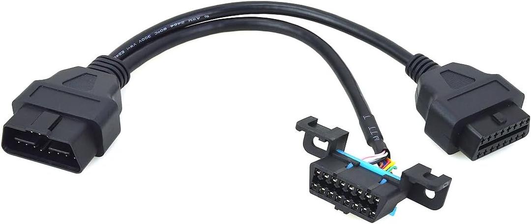 Universal OBD2 16 Pin Splitter Y Open Cable Male to Two Female Cable J1962 OBD II 1 Male to 2 Female Connector with Underdash Mount Bracket 30cm/12 inch