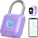 Fingerprint Padlock eLinkSmart Gym Locker Lock for Girls Women with Phone App iOS Watch Metal Keyless Combination Locks for School Sports Locker Toolbox Hasp Storage Purple