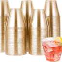 JOLLY CHEF 200 Pack 9 oz Glitter Plastic Cups, Disposable Gold Cups, Clear Plastic Tumblers for Wedding, Thanksgiving, Christmas Party