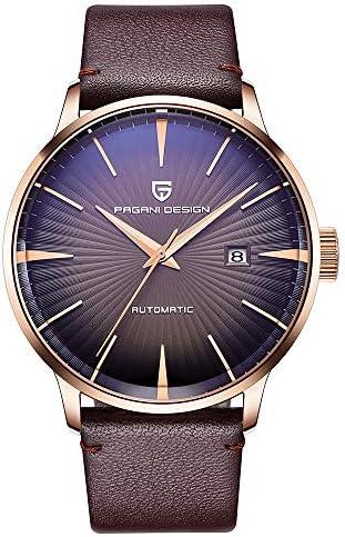 Pagani Design Fashion Men's Waterproof Stainless Steel Automatic Mechanical Watch, Date Display and Brown Leather Strap