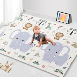 NOONKTY 79x71 Extra Large Baby Play Mat for Floor, Foldable Foam Playmat for Babies 0-12 Months & Kids, Non-Toxic Waterproof Baby Mat for Floor, Thick Playpen Mat for Tummy Time Crawling, Elephant