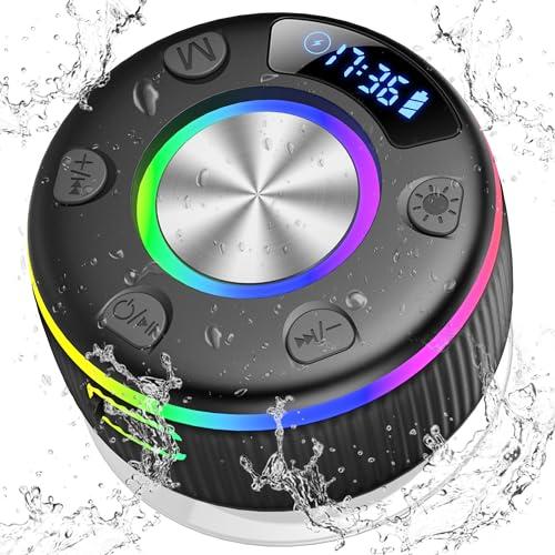 Bluetooth Shower Speaker, Portable Bluetooth 5.3 Speakers Wireless with Time Display, IP7 Waterproof Speakers with RGB Light, Suction Cup, Mini Stereo Speaker for Bathroom Party Travel Beach Outdoor