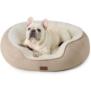 Bedsure Dog Bed for Medium Dogs - Round Washable Medium Pet Bed, Anti-Slip Donut Fluffy Plush Indoor Fur Cat Bed, 30 inches, Camel