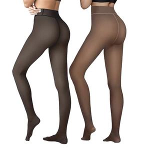 Caprilite 2 Pairs Women Fleece Lined Tights-Fake Translucent Leggings High Waist Pantyhose Sheer Thick Warm Tights For Women S