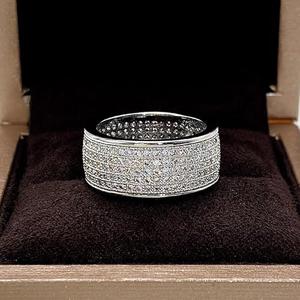 RKKOJJO 925 Sterling Silver Shiny Full Diamond Gemstone Ring 18K Oval Cut Cubic Zirconia Promise Cocktail Rings CZ Diamond Multi Row Ring Eternity Engagement Wedding Band Ring for Women Size 8