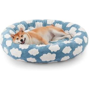 JOEJOY Donut Dog Bed Medium Size Dog, Cute Round Calming Pet Bed with Removable Washable Cover, Orthopedic Puppy Bed with Jacquard Shaggy Plush & Non Skid Bottom