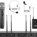 Phenyx Pro Wireless Microphone System, True Diversity Dual Cordless Microphone Set w/UHF Handheld/Bodypack/Headset/Lapel Mics, Auto Scan, 2x1000 Channels for Stage & Studio (PTU-2U-1H1B)