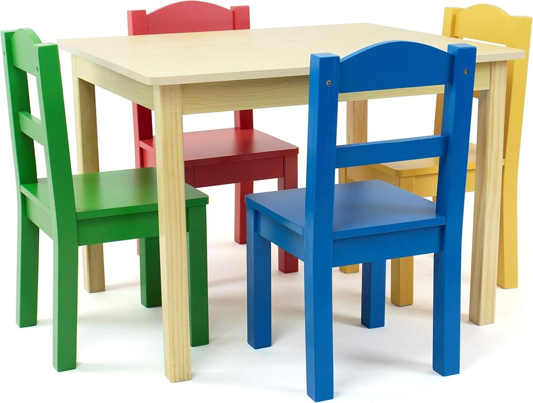 Humble Crew Kids Wooden Table and 4 Chairs Set, Natural/Primary - Kids Table and Chair Set for Toddlers and Children for Arts, Crafts, and Snack Time - Sturdy, Durable Toddler Activity Table