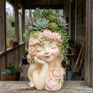 Elenon Head Face Planter for Succulents Indoor Outdoor with Drainage Hole, Unique Home Garden Decor Resin Cute Turtle Flower Pot Gift Idea for Plant Lovers