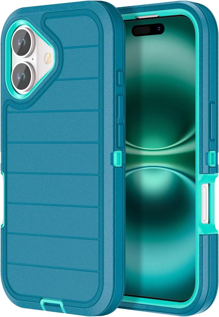 for iPhone 16 Case Heavy Duty 3-Layer[Shockproof][Dropproof][Dust-Proof] Military Grade Rugged Full Body Protection Cover Case for Apple iPhone 16 5G 6.1 inch,Turquoise