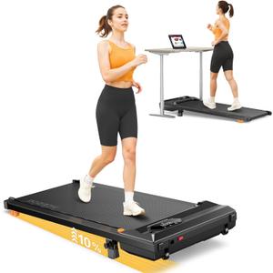 Walking Pad Treadmill with 10% Incline, Under Desk Treadmill, Compact Portable Treadmills for Home Office, 285lbs Capacity, APP/Remote Control, Exercise Anytime, Low-Noise (Black)