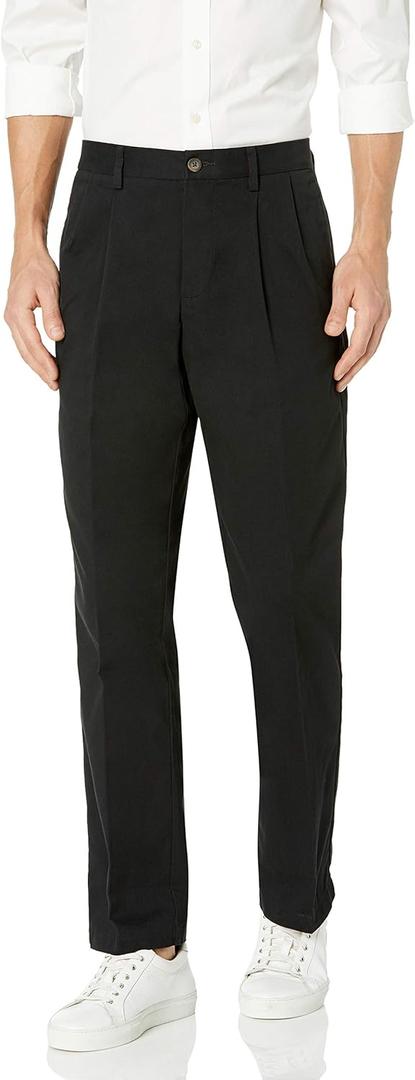 Amazon Essentials Men's Classic-Fit Wrinkle-Resistant Pleated Chino Pant  (34W x 30L, Black)