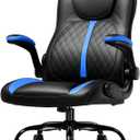 GTRACING Office Computer Gaming Chair Ergonomic Desk Chair for Adults with Lumbar Support Flip-Up Arms Adjustable Height Swivel Wheels PU Leather Executive Design for Short People Use, Blue