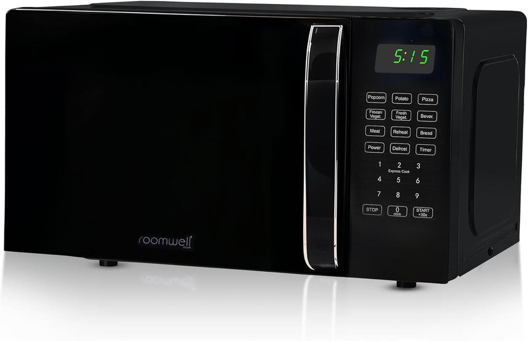 0.7 Cu Ft Microwave Countertop Small with Digital Display, 700 watt Microwave Black has 10 Power Levels & Auto Defrost Function Mini Microwave Oven Compact With Child Lock For Dorm, Home, Office