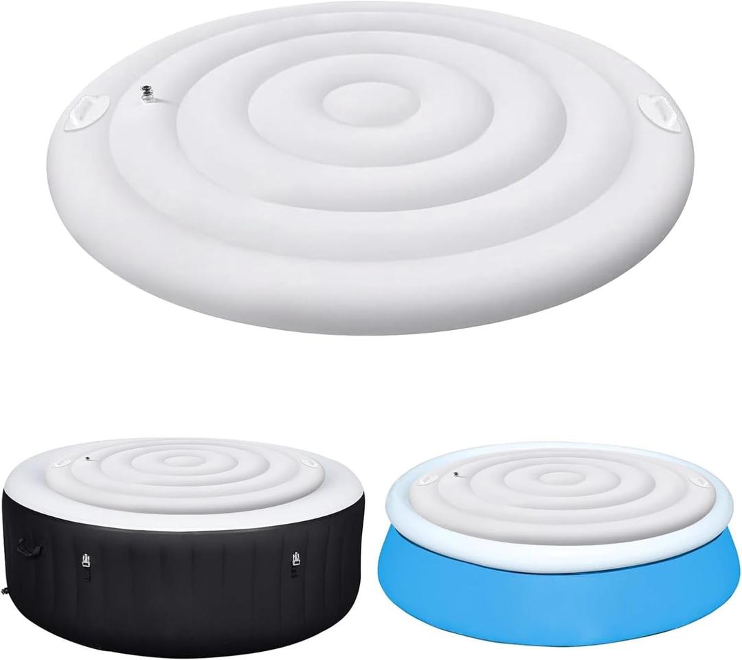 4.75 FT Inflatable Hot Tub Cover with Handle,Energy Saving Lid for Round Hot Tub,Outdoor Inflatable Hot Tub,Inflatable Insert Insulated Lid Replacement (WHITE)