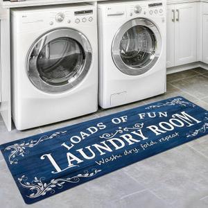Laundry Room Rug Runner 20"x48" Non Slip Waterproof Laundry Mats for Laundry Room Decor Washable Floor Farmhouse Laundry Rug for Mudroom, Washroom, Bathroom, Navy Blue